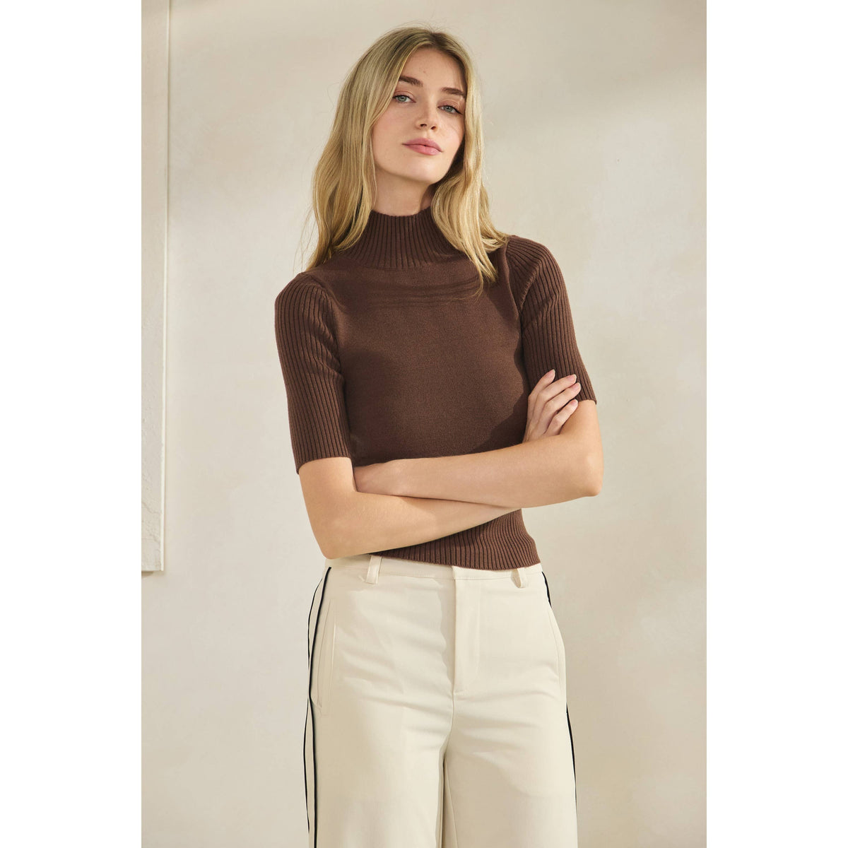Short Sleeve Mock Neck Sweater Top