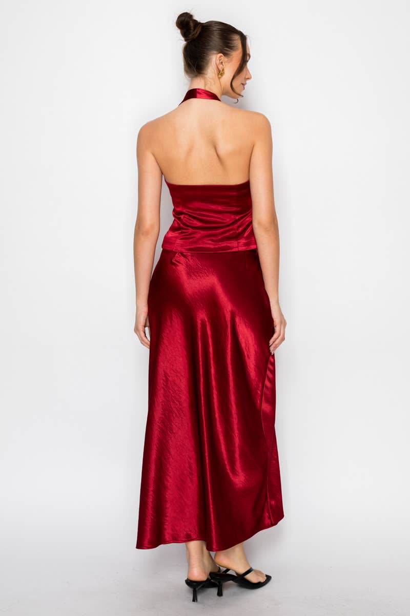 Silky Bias Cut Satin Midi Skirt