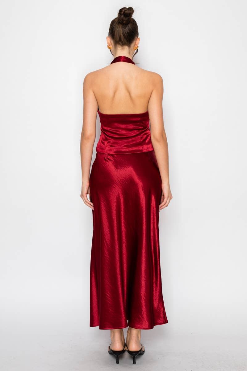Silky Bias Cut Satin Midi Skirt