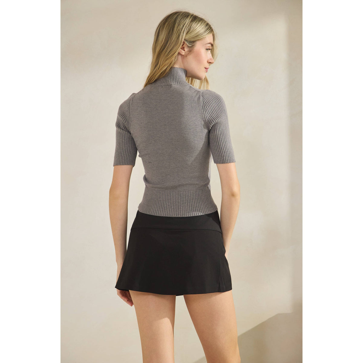 Short Sleeve Mock Neck Sweater Top