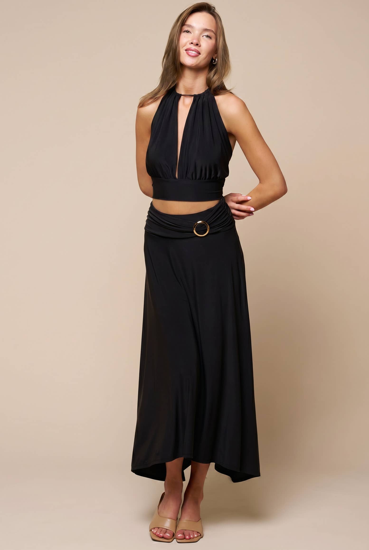 Cut-Out High Neckline Halter Crop Top