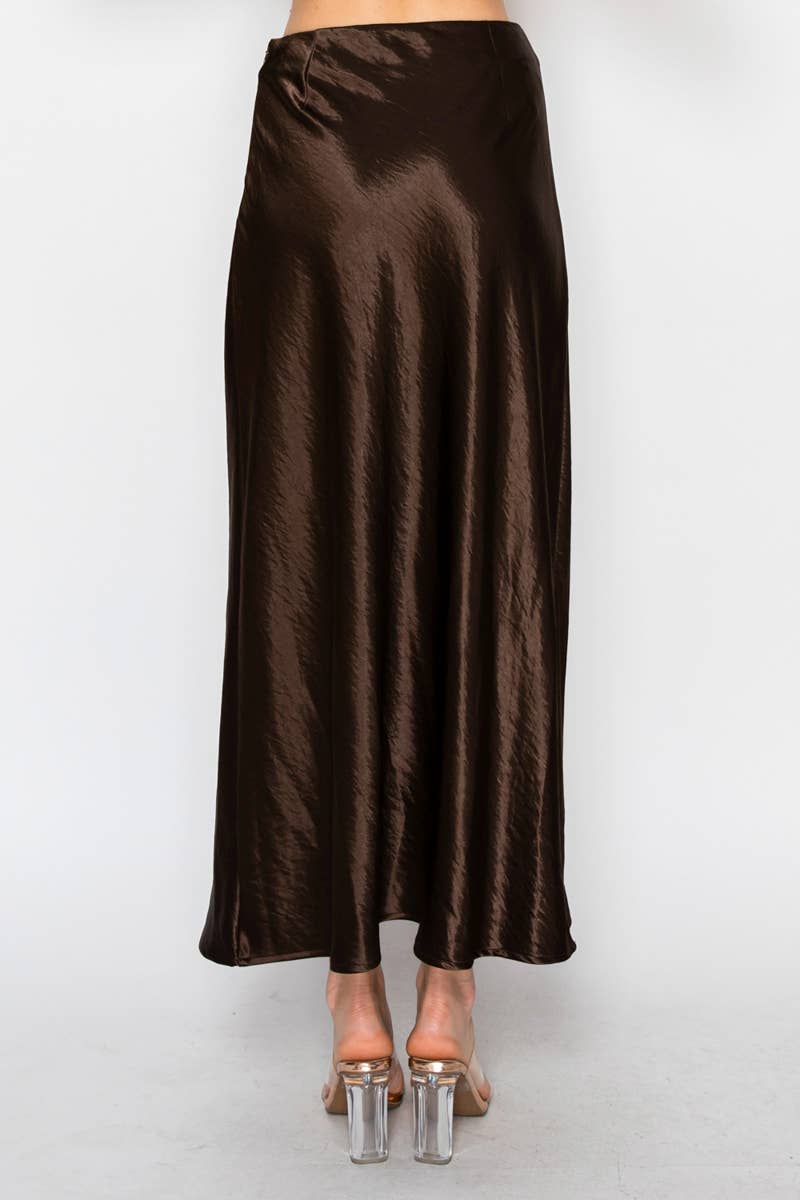 Silky Bias Cut Satin Midi Skirt