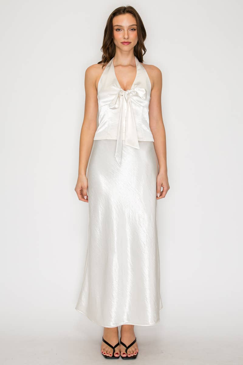 Silky Bias Cut Satin Midi Skirt