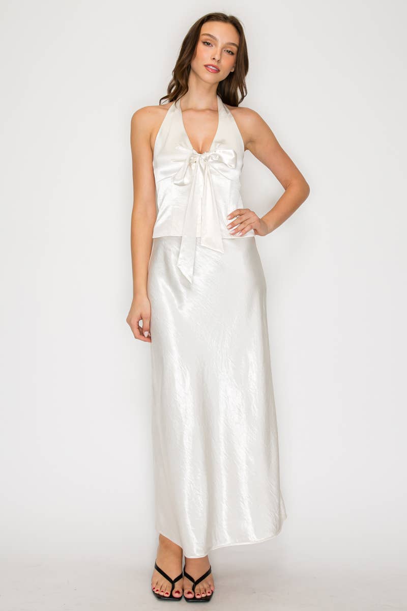 Silky Bias Cut Satin Midi Skirt
